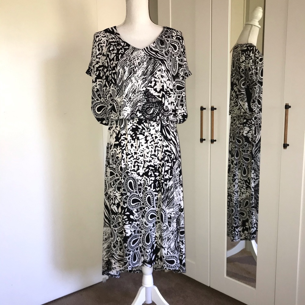 Black & White Floral Midi Dress